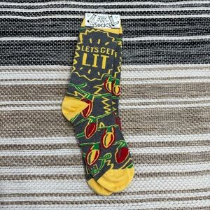 Primitives by Kathy Let’s Get Lit Holiday Christmas Socks Yellow Gray One Size